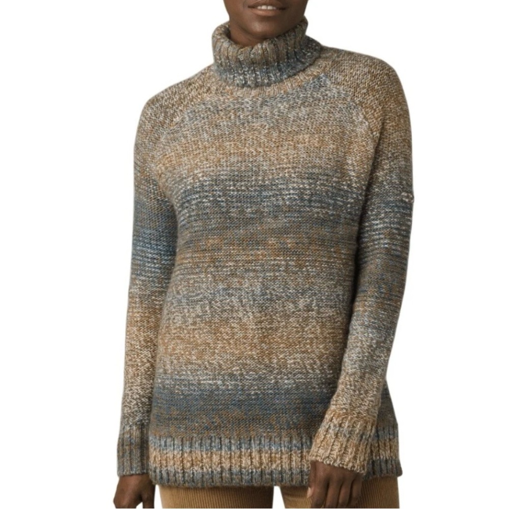 Prana Autumn Rein Wool Blend Turtleneck Sweater Tunic Gray Yellow Size Small